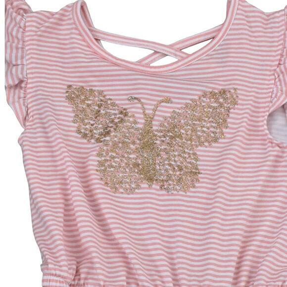 2 For $5 Sale Limited Too Pink And White Striped Butterfly Romper Size 8 - Picture 2 of 11